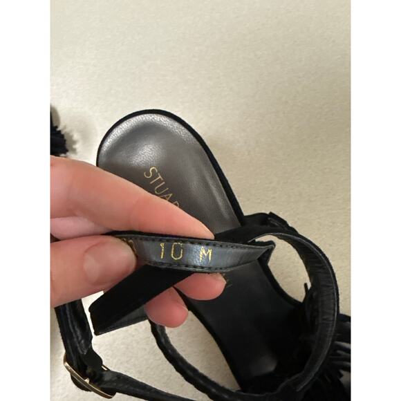 Stuart Weitzman Braided Suede Tassel Sling Back Block Heels Black Size 10 - Picture 8 of 8